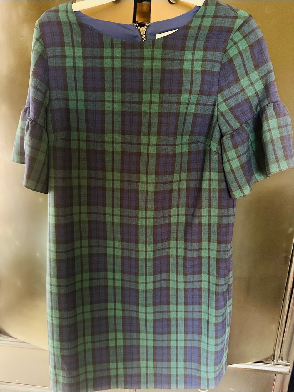 Vineyard Vines Blue and Green Plaid Short Sleeve Shift Dress